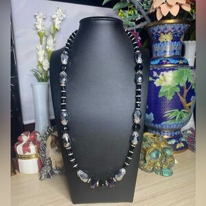 Handmade grey and back glass crystal necklace